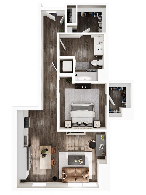 Floor plan for 1 bed, 1 bath, 776 sqft